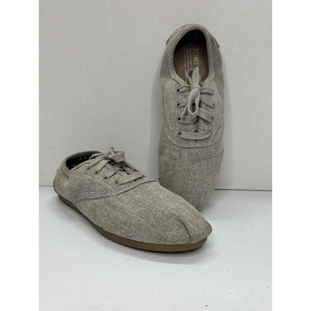 Toms Canvas Classic Lace Up Low Top Flats Beige Women's Size 9